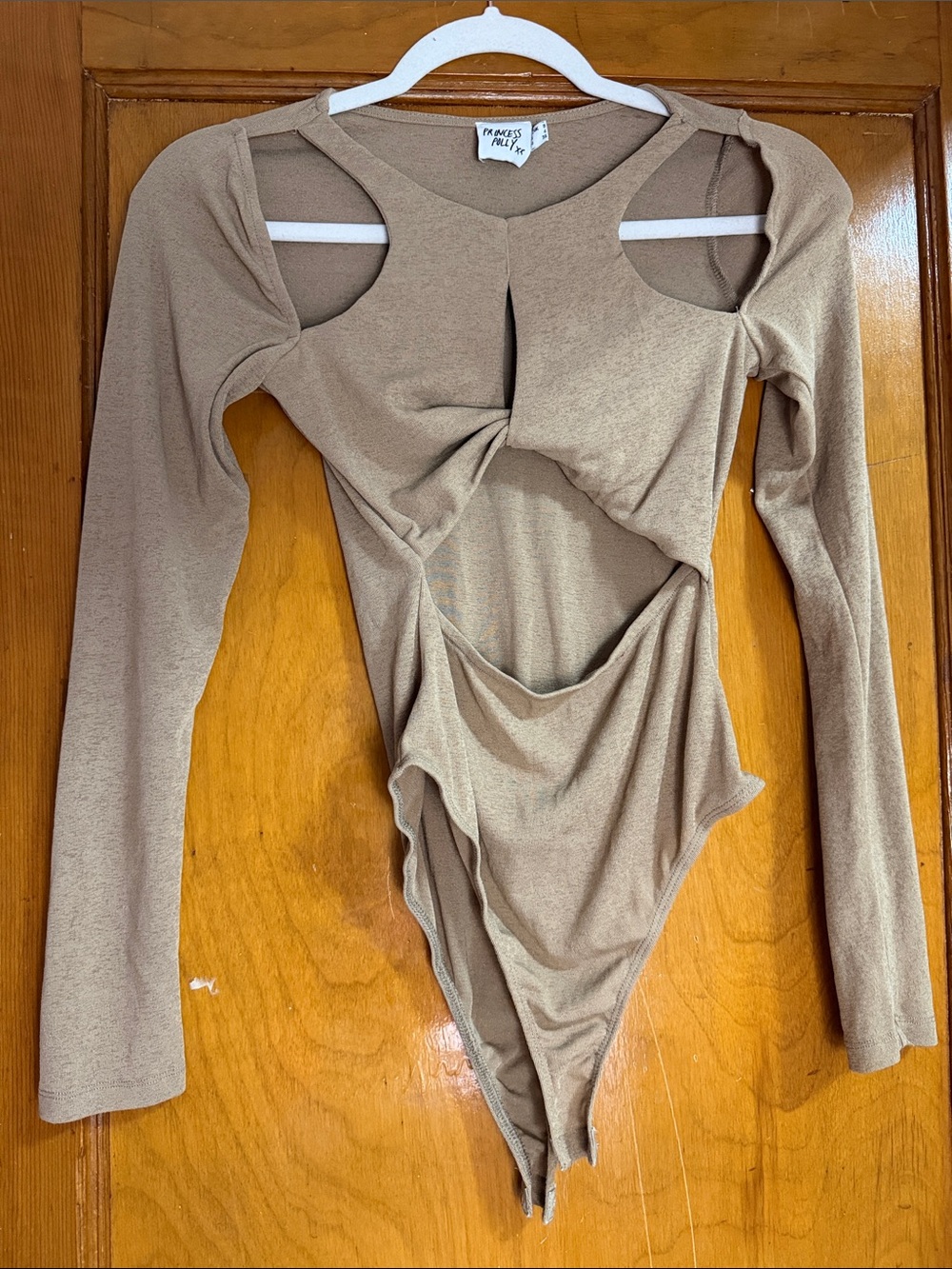 Princess polly Taupe Cutout Twist Long-Sleeve Bodysuit